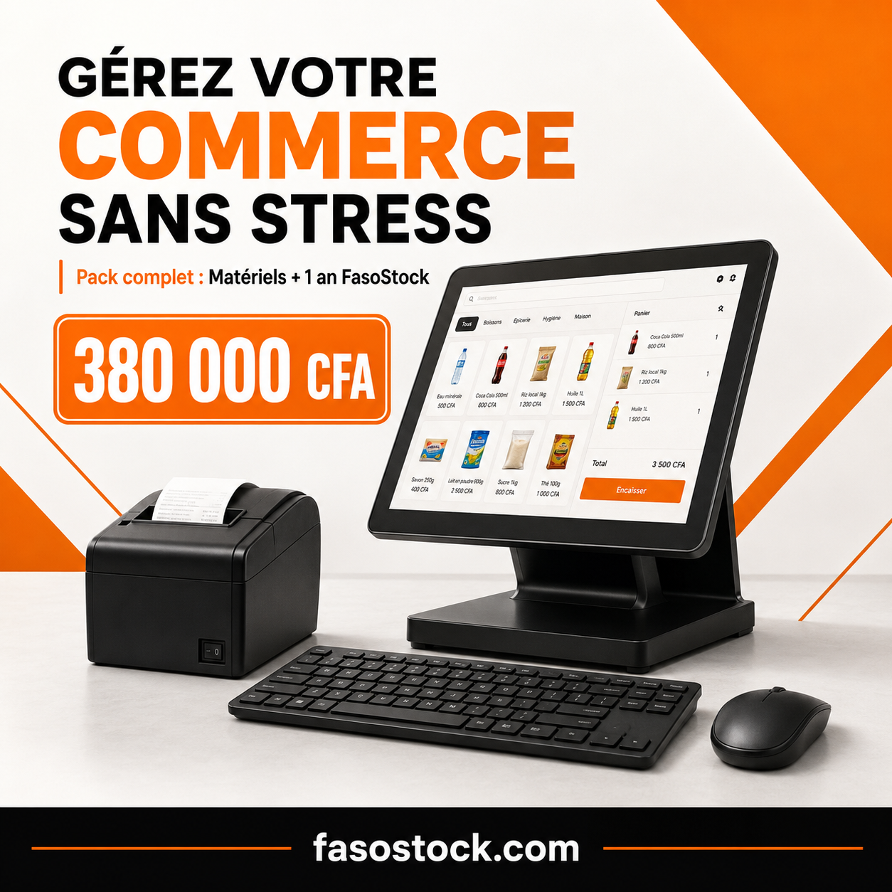 Offre complète FasoStock — pack matériel de caisse et logiciel